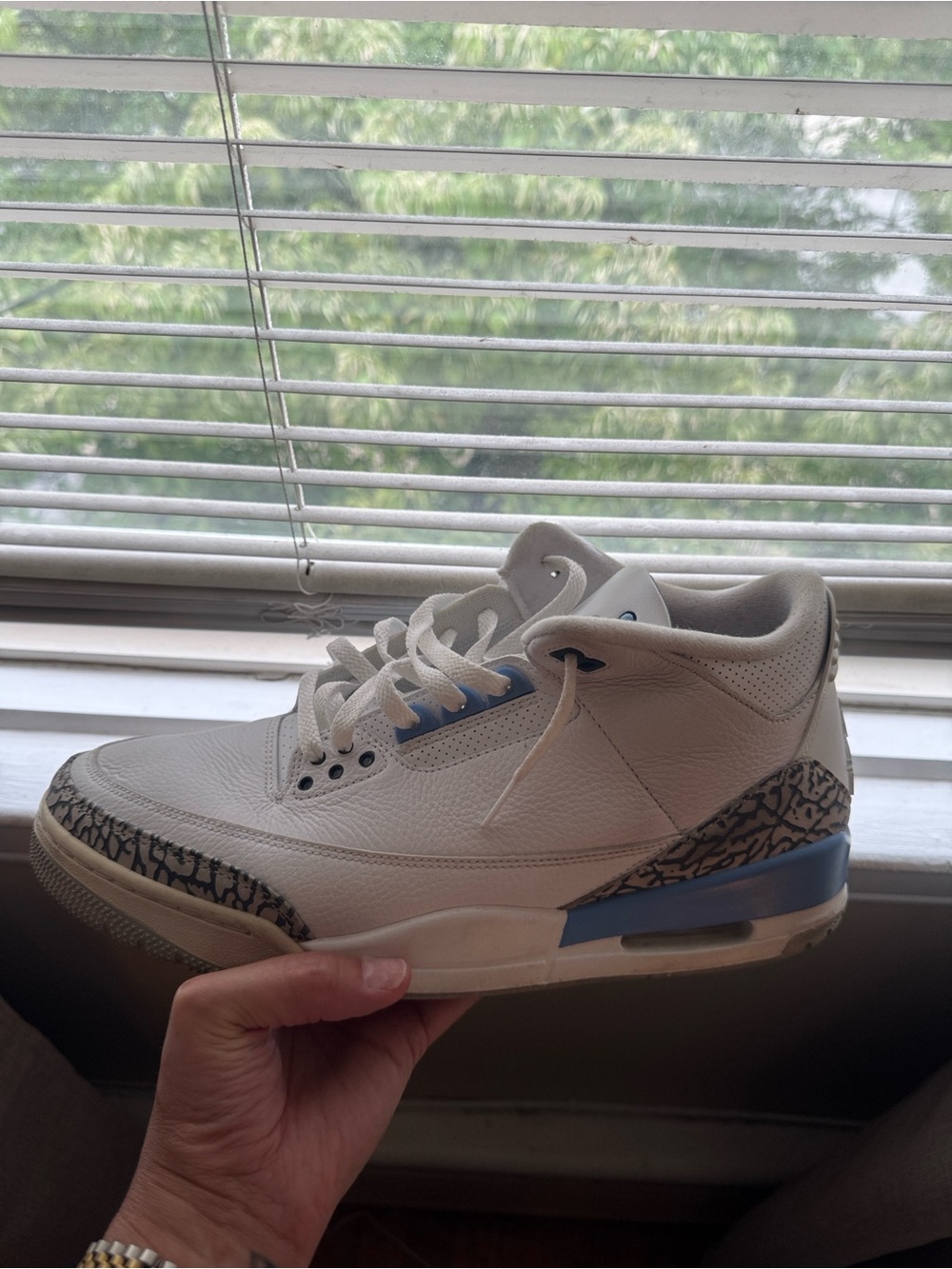 Jordan 3 UNC, size 12.